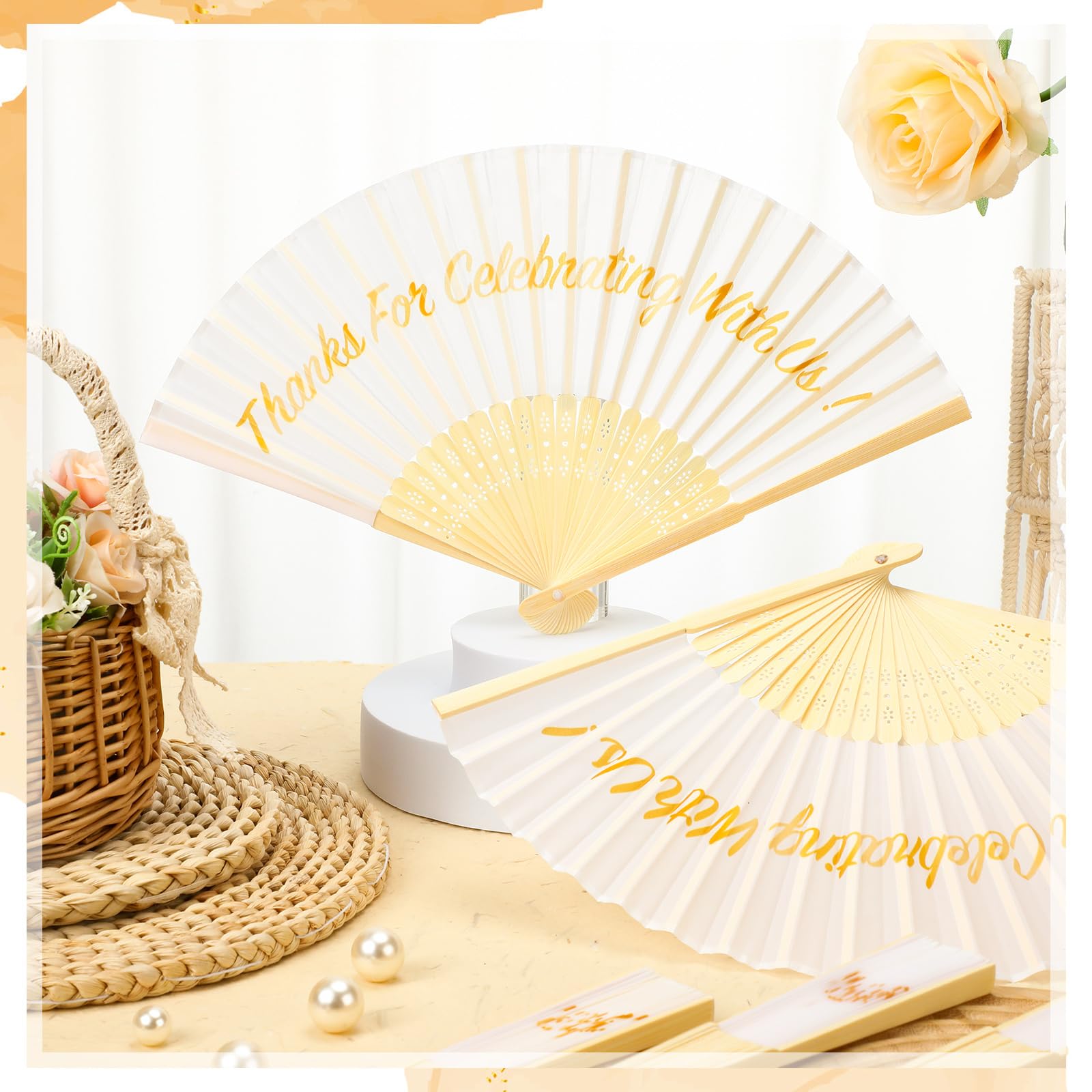 Menkxi シルク折りたたみ扇子 100個 バルクサンキューファン